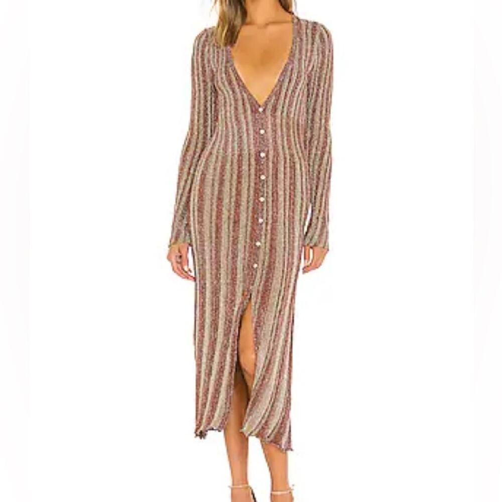 MISA Los Angeles Rafael Metallic Knit Cardigan Midi Dress Glam Sz M
